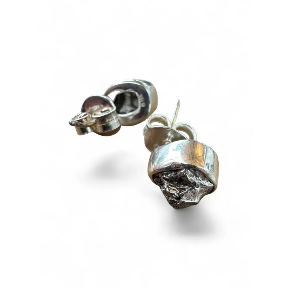 Meteorite Solid 925 Sterling Silver stud Earrings